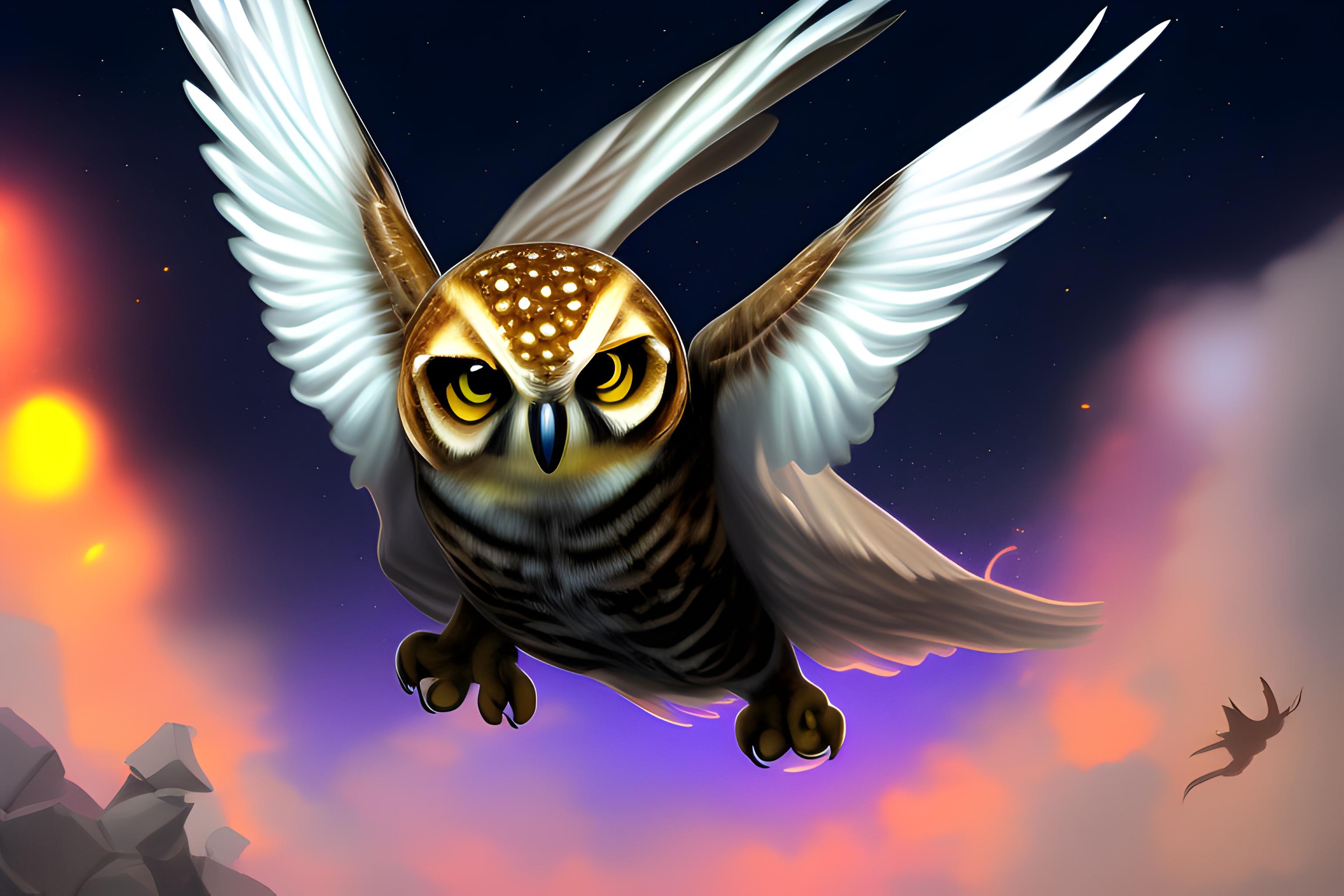 buho volando en la noche 